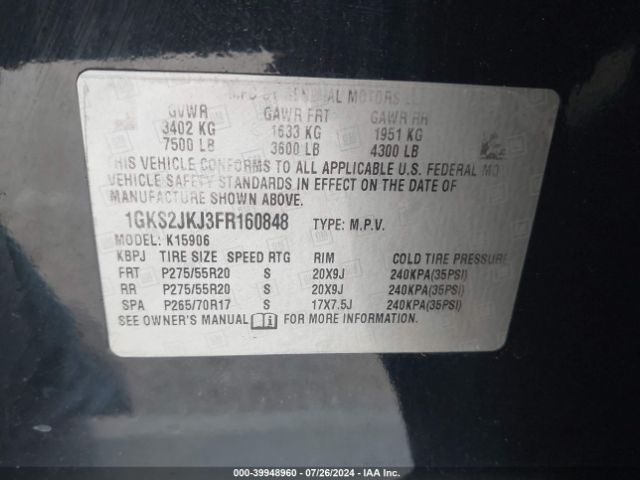 Photo 8 VIN: 1GKS2JKJ3FR160848 - GMC YUKON XL 