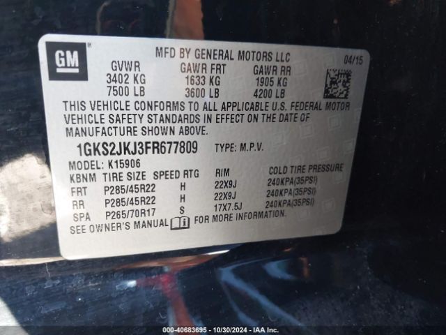 Photo 8 VIN: 1GKS2JKJ3FR677809 - GMC YUKON XL 