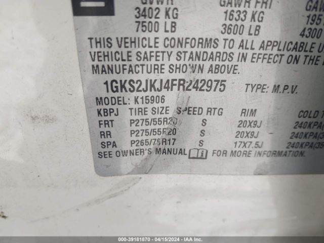 Photo 8 VIN: 1GKS2JKJ4FR242975 - GMC YUKON XL 1500 