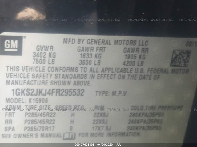 Photo 8 VIN: 1GKS2JKJ4FR295532 - GMC YUKON XL 