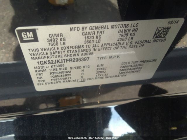 Photo 8 VIN: 1GKS2JKJ7FR296397 - GMC YUKON XL 