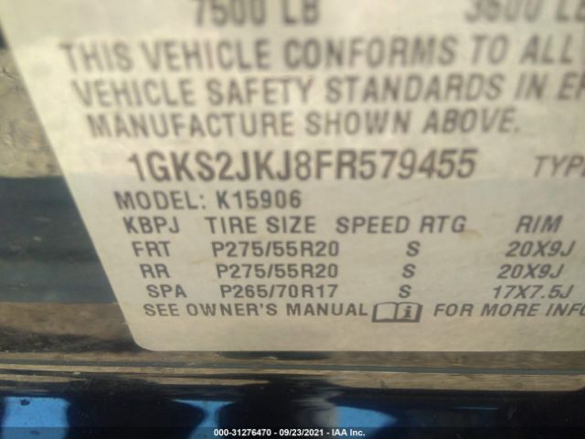 Photo 8 VIN: 1GKS2JKJ8FR579455 - GMC YUKON XL 