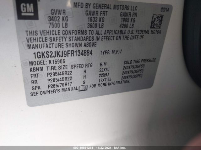 Photo 8 VIN: 1GKS2JKJ9FR134884 - GMC YUKON XL 