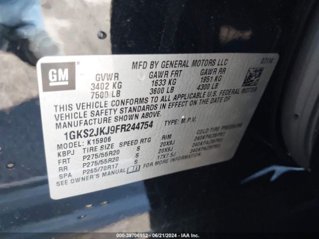 Photo 8 VIN: 1GKS2JKJ9FR244754 - GMC YUKON XL 