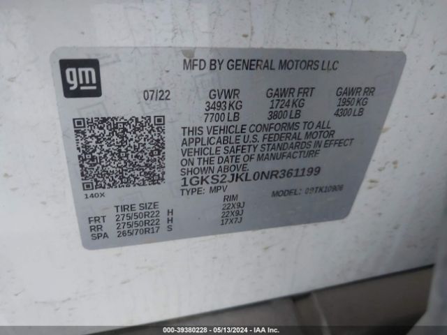 Photo 8 VIN: 1GKS2JKL0NR361199 - GMC YUKON XL 