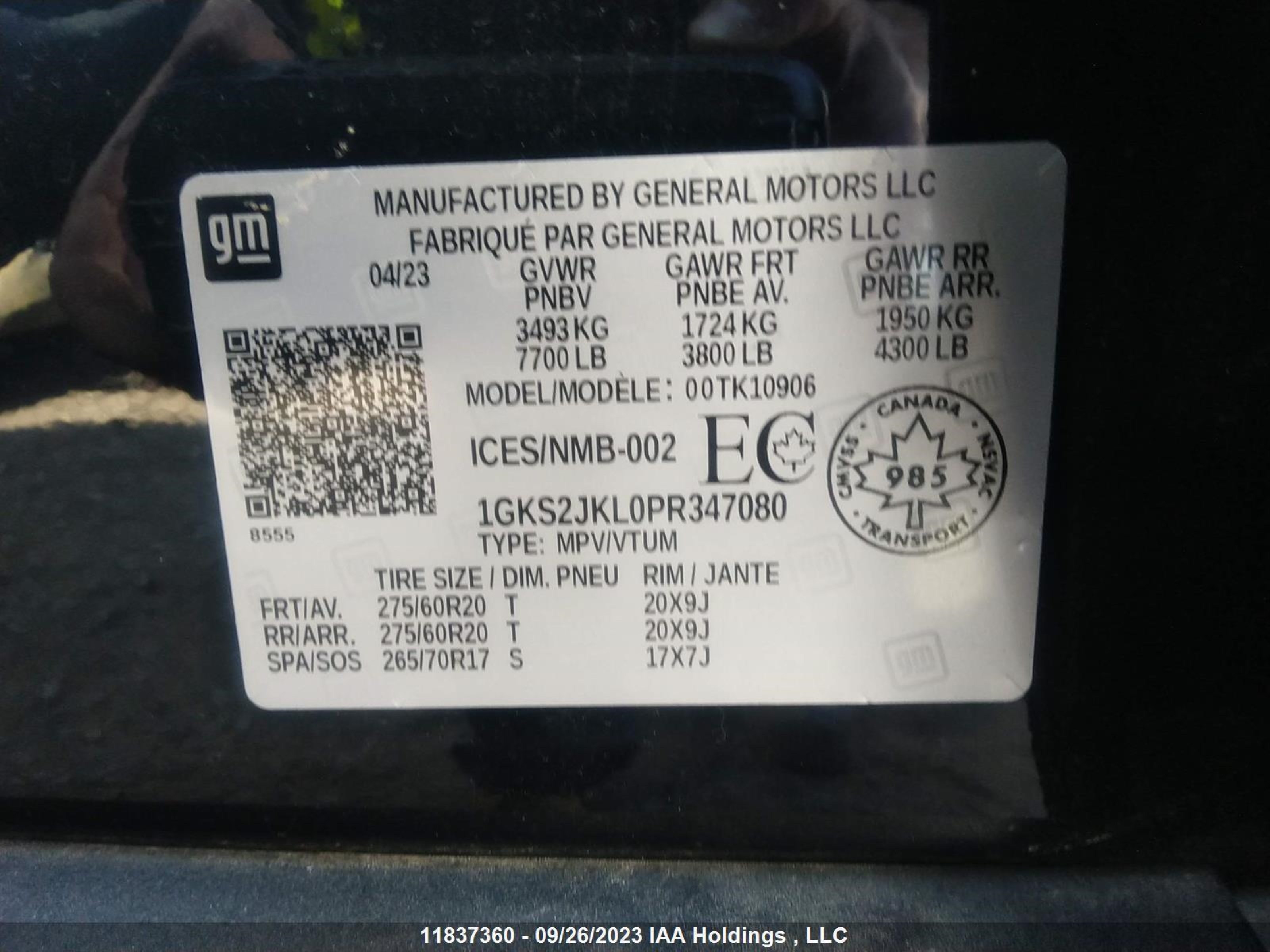 Photo 8 VIN: 1GKS2JKL0PR347080 - GMC YUKON 