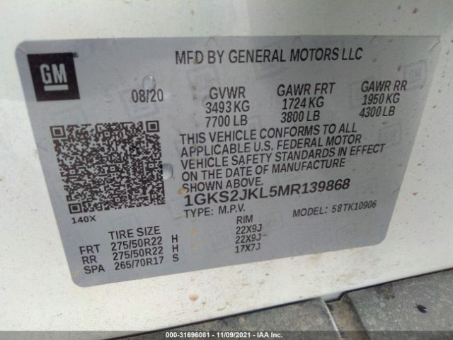 Photo 8 VIN: 1GKS2JKL5MR139868 - GMC YUKON XL 