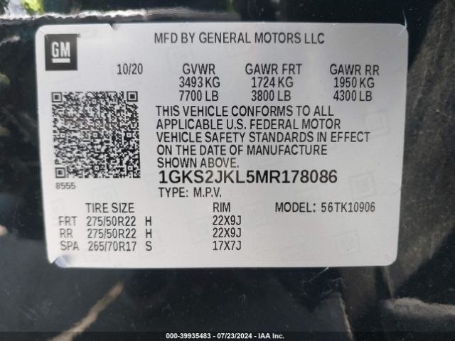 Photo 8 VIN: 1GKS2JKL5MR178086 - GMC YUKON XL 