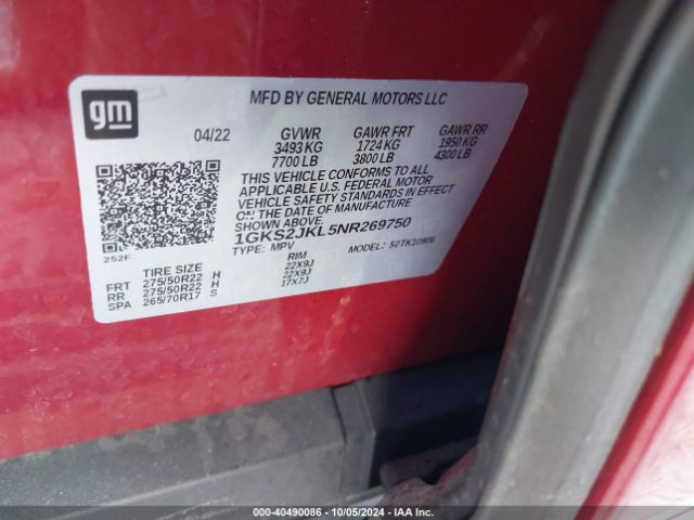 Photo 8 VIN: 1GKS2JKL5NR269750 - GMC YUKON XL 