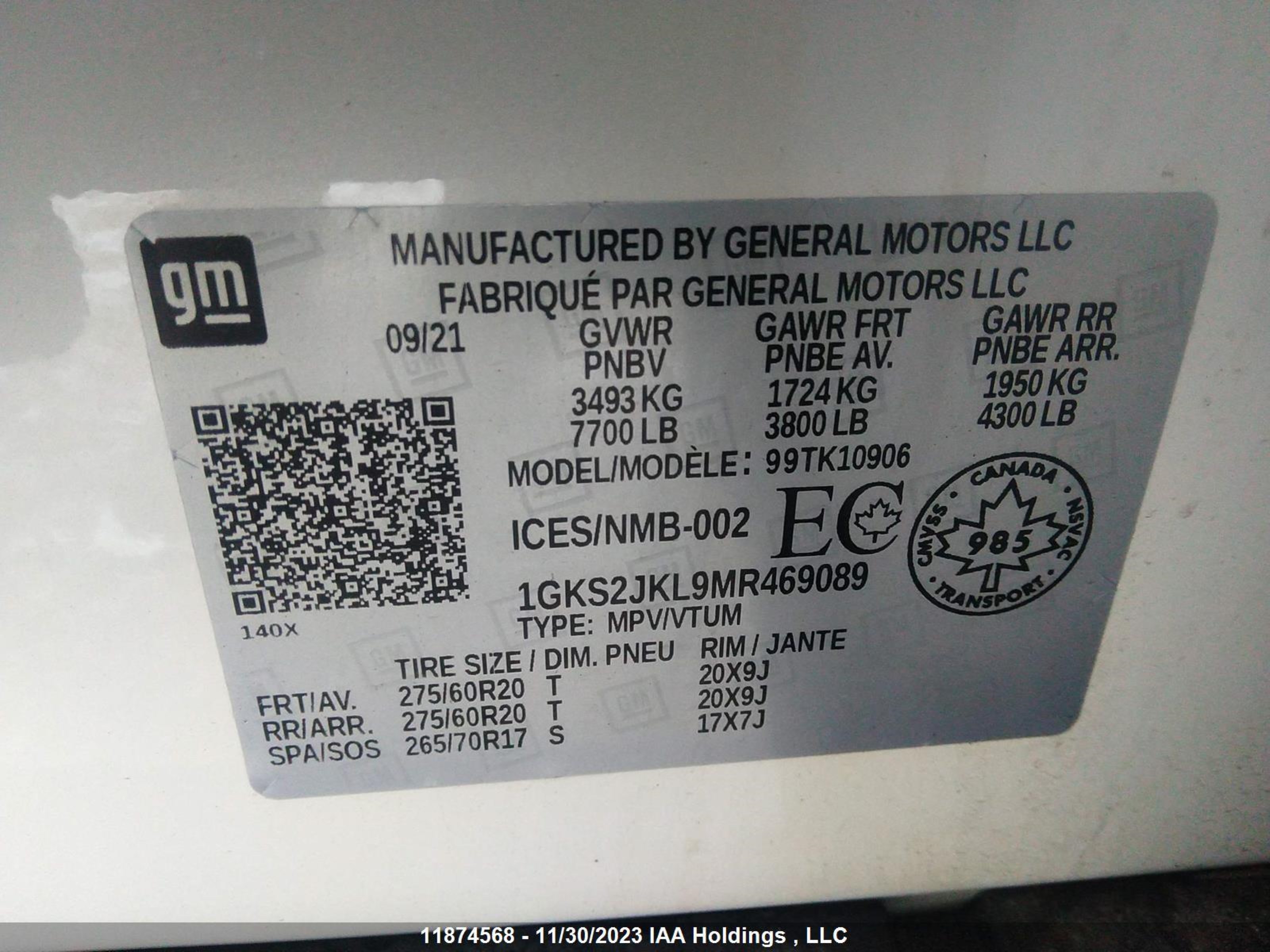 Photo 8 VIN: 1GKS2JKL9MR469089 - GMC YUKON 