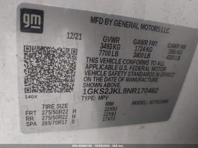 Photo 8 VIN: 1GKS2JKL9NR170462 - GMC YUKON XL 