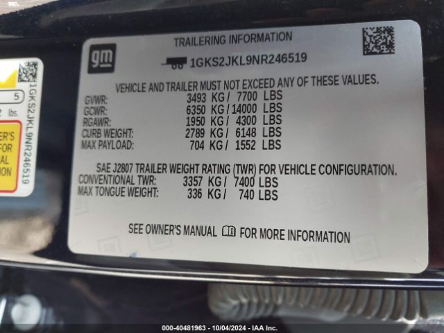 Photo 8 VIN: 1GKS2JKL9NR246519 - GMC YUKON XL 