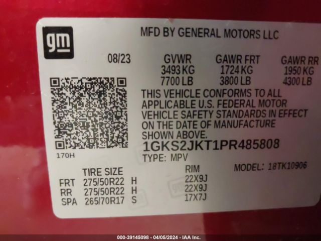 Photo 8 VIN: 1GKS2JKT1PR485808 - GMC YUKON XL 