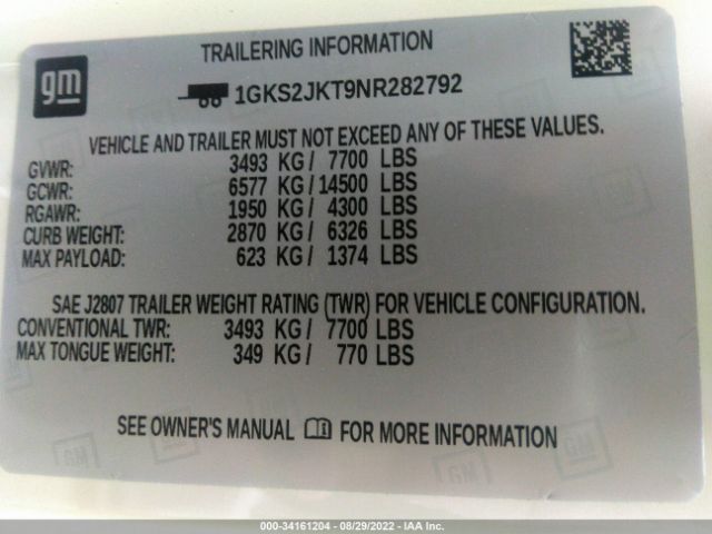 Photo 8 VIN: 1GKS2JKT9NR282792 - GMC YUKON XL 