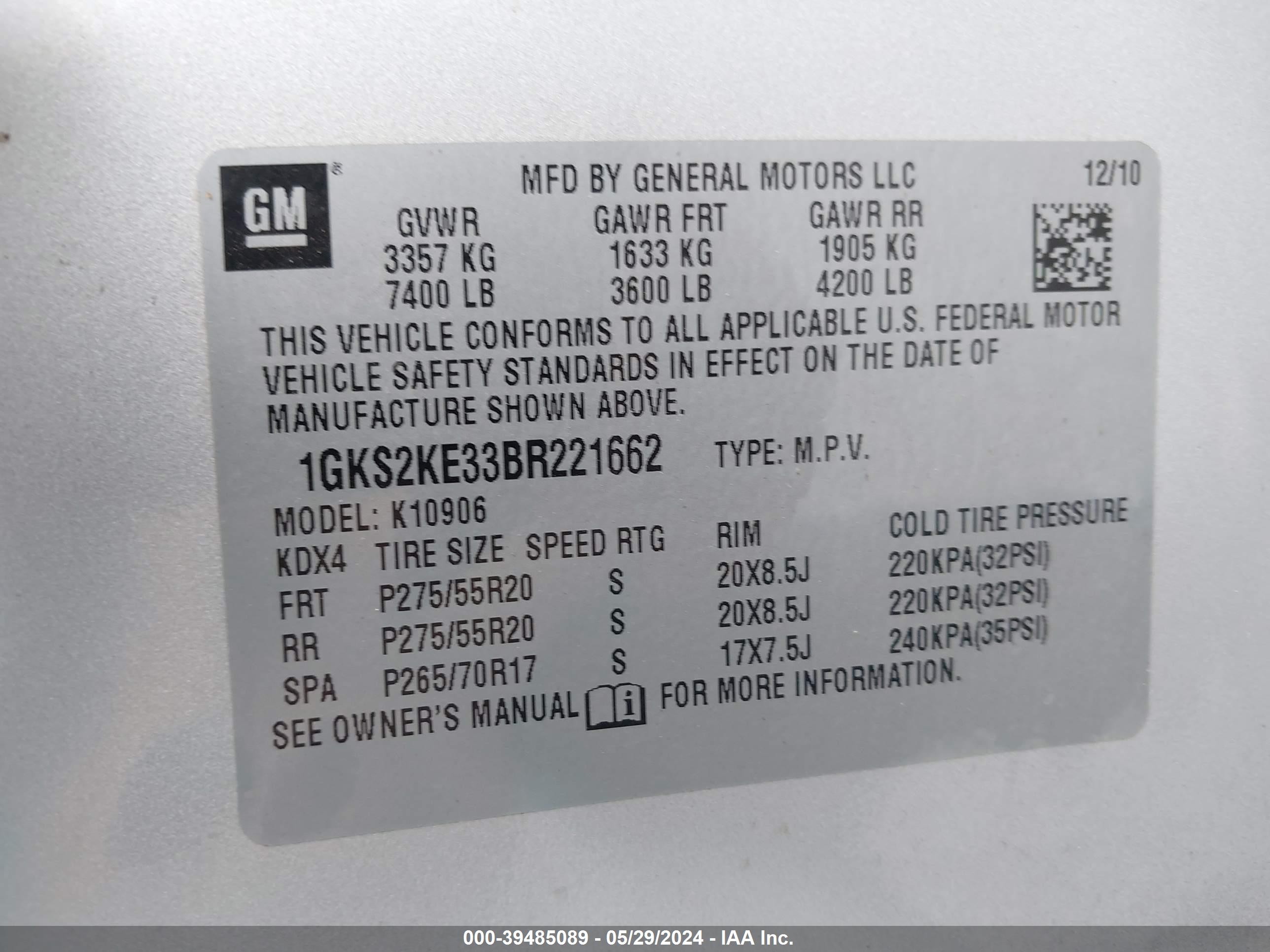 Photo 8 VIN: 1GKS2KE33BR221662 - GMC NULL 