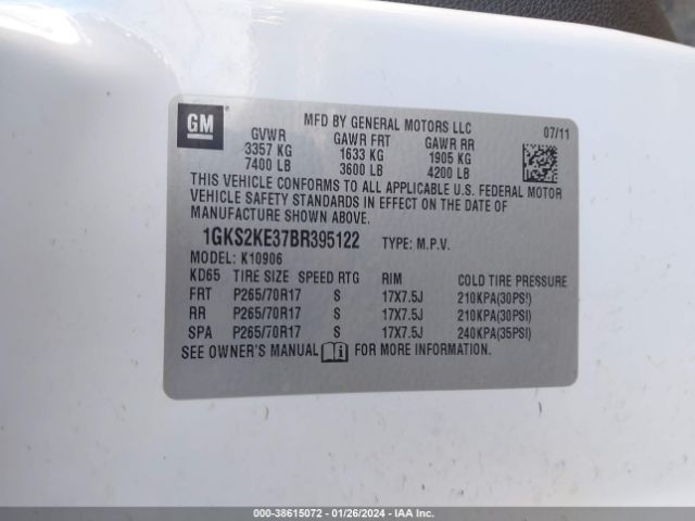 Photo 8 VIN: 1GKS2KE37BR395122 - GMC YUKON XL 1500 