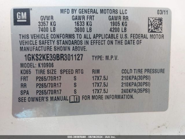 Photo 8 VIN: 1GKS2KE39BR301127 - GMC YUKON XL 1500 