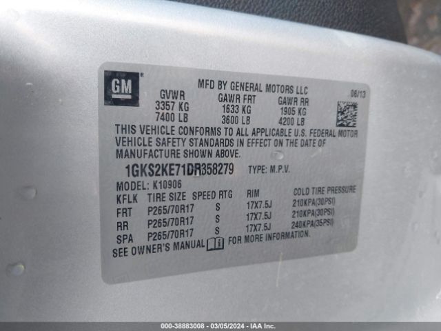 Photo 8 VIN: 1GKS2KE71DR358279 - GMC YUKON XL 1500 