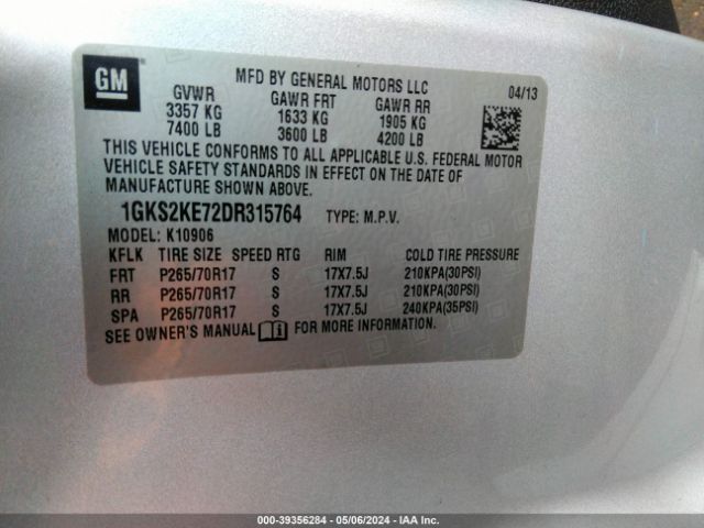 Photo 8 VIN: 1GKS2KE72DR315764 - GMC YUKON XL 