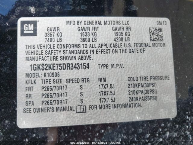 Photo 8 VIN: 1GKS2KE75DR343154 - GMC YUKON XL 1500 