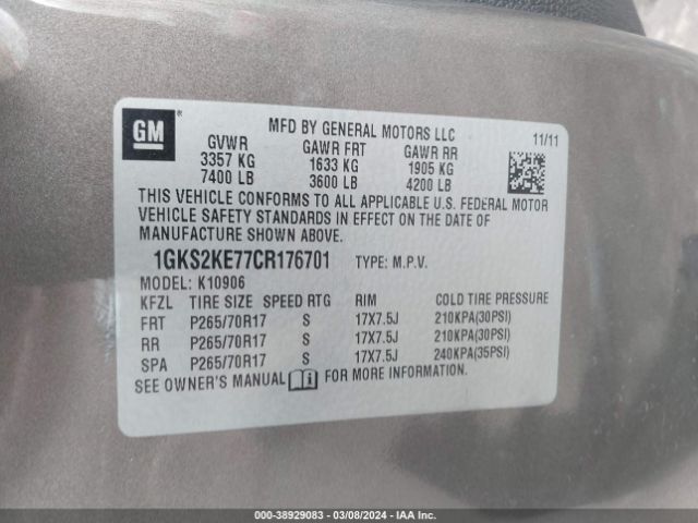 Photo 8 VIN: 1GKS2KE77CR176701 - GMC YUKON XL 1500 