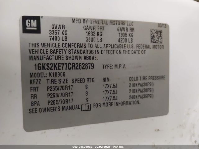 Photo 8 VIN: 1GKS2KE77CR262879 - GMC YUKON XL 1500 