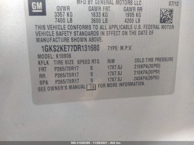 Photo 8 VIN: 1GKS2KE77DR131680 - GMC YUKON XL 