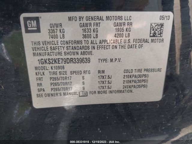 Photo 8 VIN: 1GKS2KE79DR339639 - GMC YUKON XL 1500 