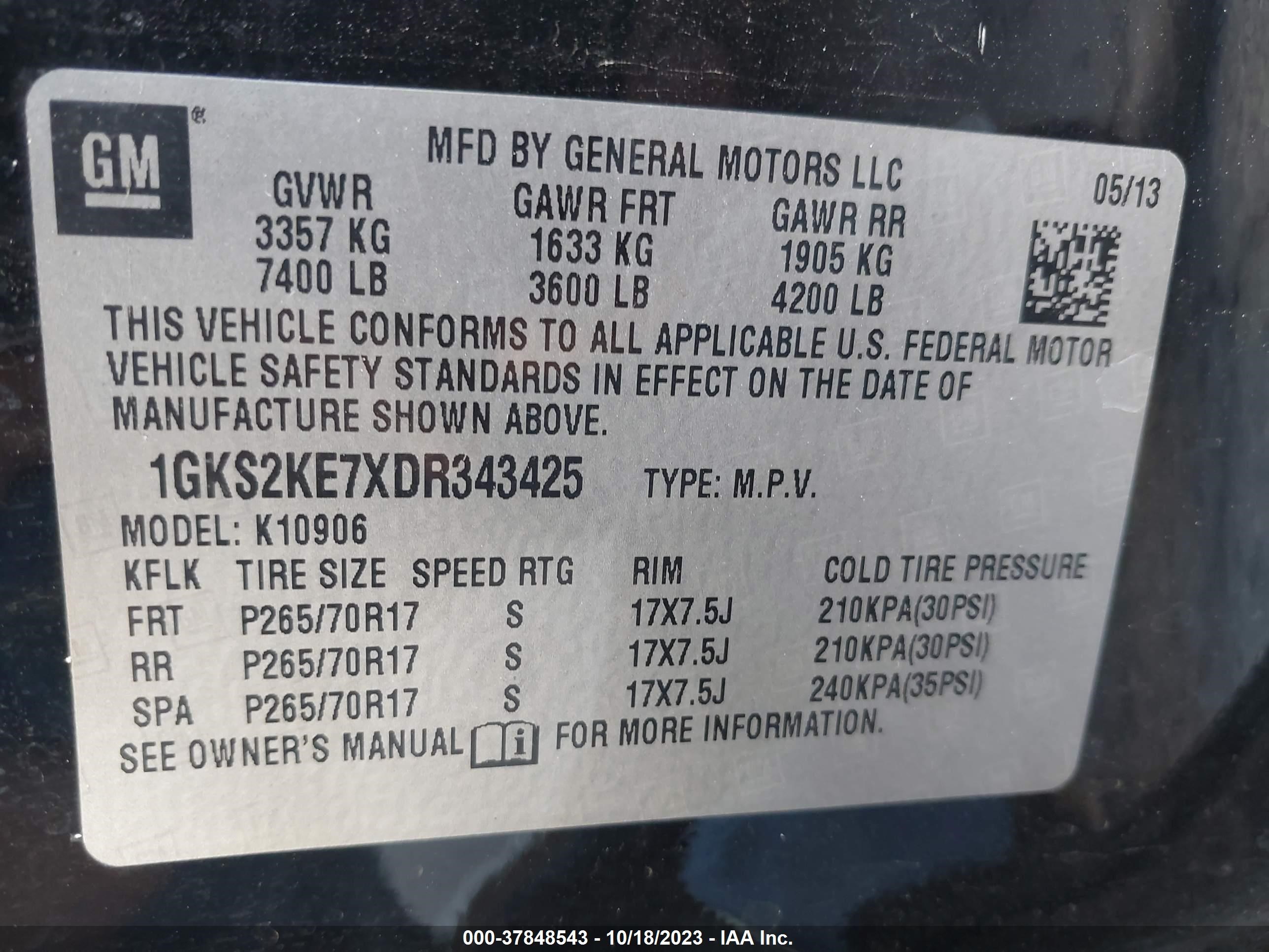 Photo 8 VIN: 1GKS2KE7XDR343425 - GMC YUKON 