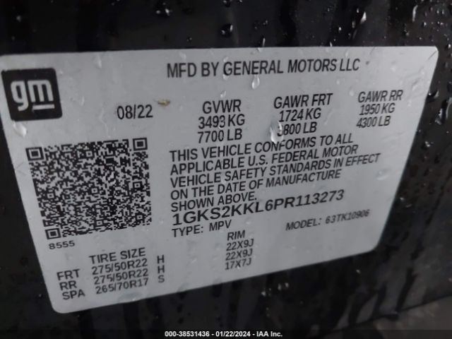 Photo 8 VIN: 1GKS2KKL6PR113273 - GMC YUKON XL 