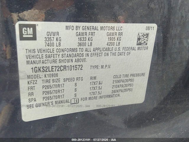 Photo 8 VIN: 1GKS2LE72CR101572 - GMC YUKON XL 