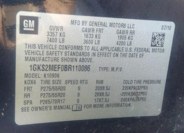 Photo 8 VIN: 1GKS2MEF0BR110086 - GMC YUKON XL 