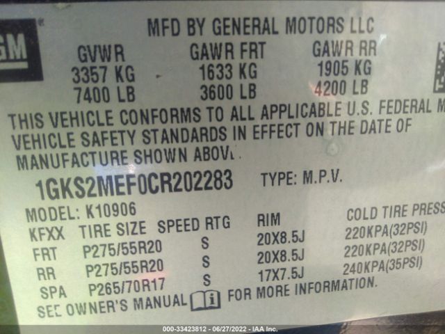 Photo 8 VIN: 1GKS2MEF0CR202283 - GMC YUKON XL 