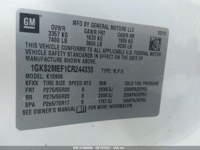 Photo 8 VIN: 1GKS2MEF1CR244333 - GMC YUKON XL 