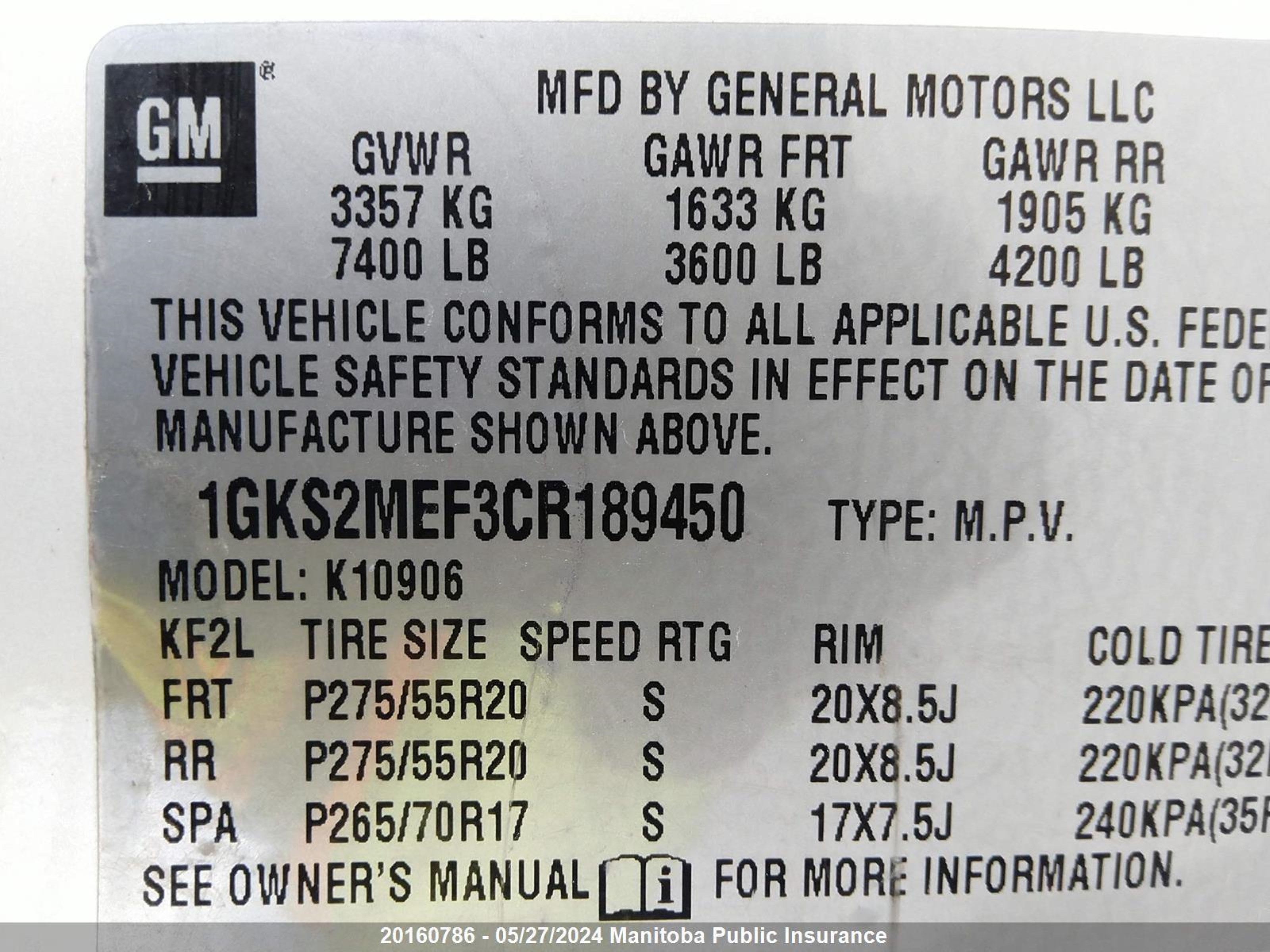 Photo 8 VIN: 1GKS2MEF3CR189450 - GMC YUKON 