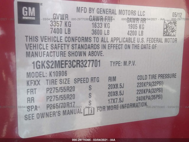 Photo 8 VIN: 1GKS2MEF3CR327701 - GMC YUKON XL 