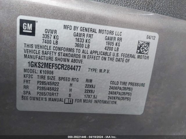 Photo 8 VIN: 1GKS2MEF5CR284477 - GMC YUKON XL 1500 