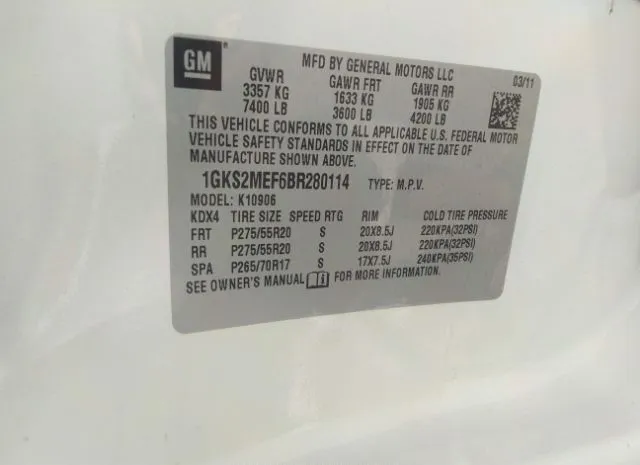 Photo 8 VIN: 1GKS2MEF6BR280114 - GMC YUKON XL 