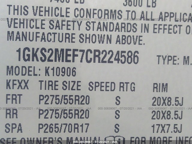 Photo 8 VIN: 1GKS2MEF7CR224586 - GMC YUKON XL 