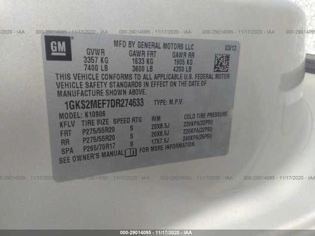 Photo 8 VIN: 1GKS2MEF7DR274633 - GMC YUKON XL 