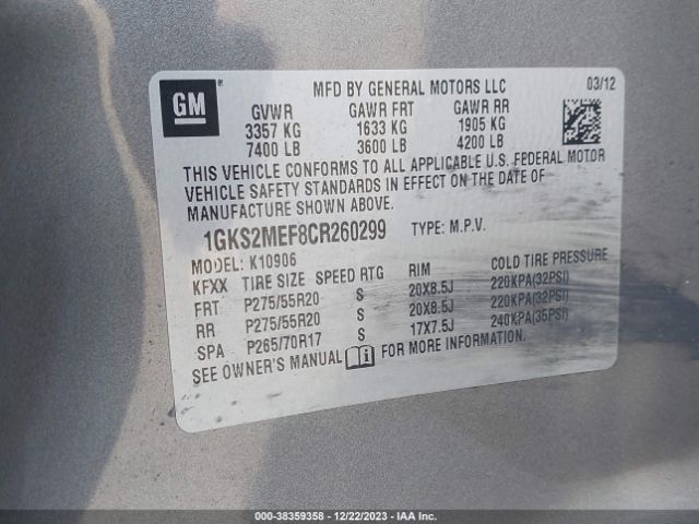 Photo 8 VIN: 1GKS2MEF8CR260299 - GMC YUKON XL 1500 