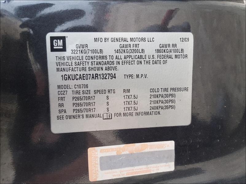 Photo 9 VIN: 1GKUCAE07AR132794 - GMC YUKON SLE 