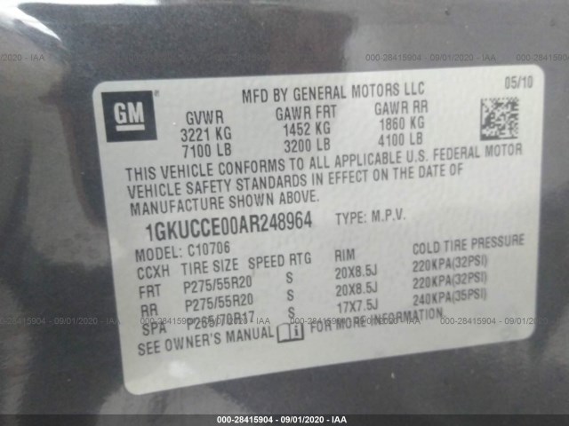 Photo 8 VIN: 1GKUCCE00AR248964 - GMC YUKON 