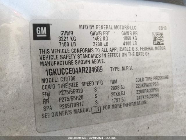 Photo 8 VIN: 1GKUCCE04AR204689 - GMC YUKON 