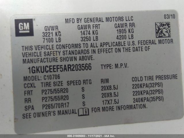 Photo 8 VIN: 1GKUCEEF5AR203566 - GMC YUKON 