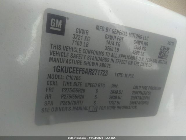 Photo 8 VIN: 1GKUCEEF5AR271723 - GMC YUKON 