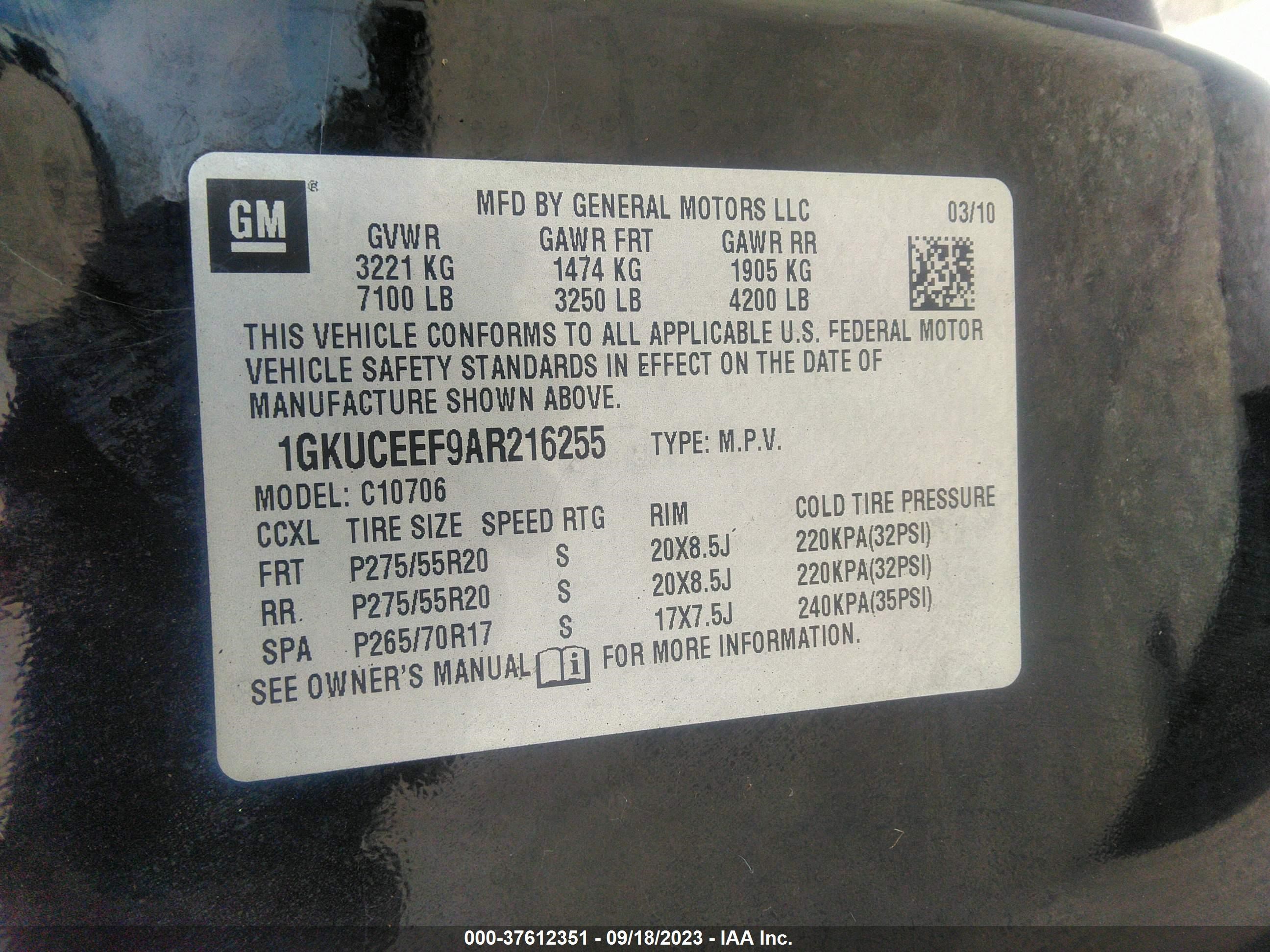 Photo 8 VIN: 1GKUCEEF9AR216255 - GMC YUKON 