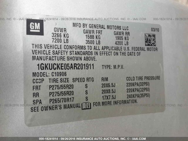 Photo 8 VIN: 1GKUCKE05AR201911 - GMC YUKON XL 1500 