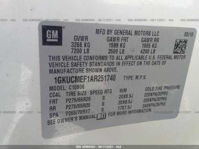 Photo 8 VIN: 1GKUCMEF1AR251740 - GMC YUKON XL 