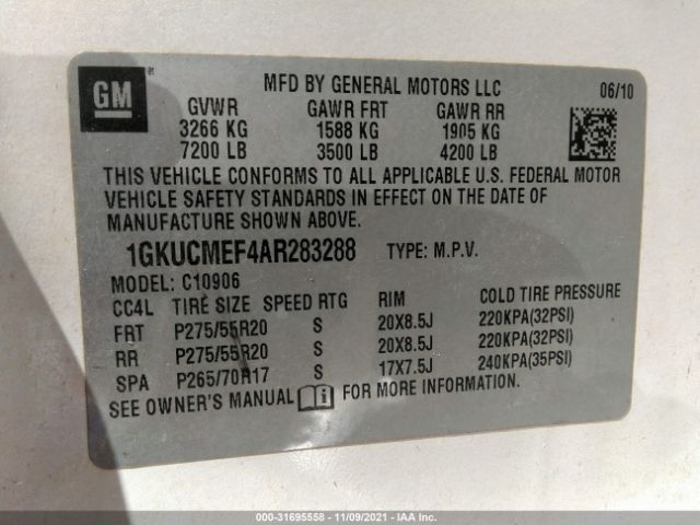 Photo 8 VIN: 1GKUCMEF4AR283288 - GMC YUKON XL 